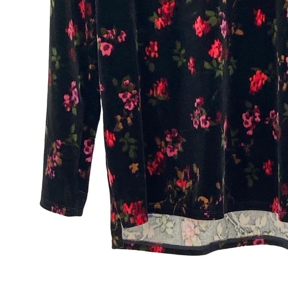 J Jill Size XS Velvet Velour Black/Red/Pink/Green Polyester/Spandex Floral Top - Picture 5 of 11